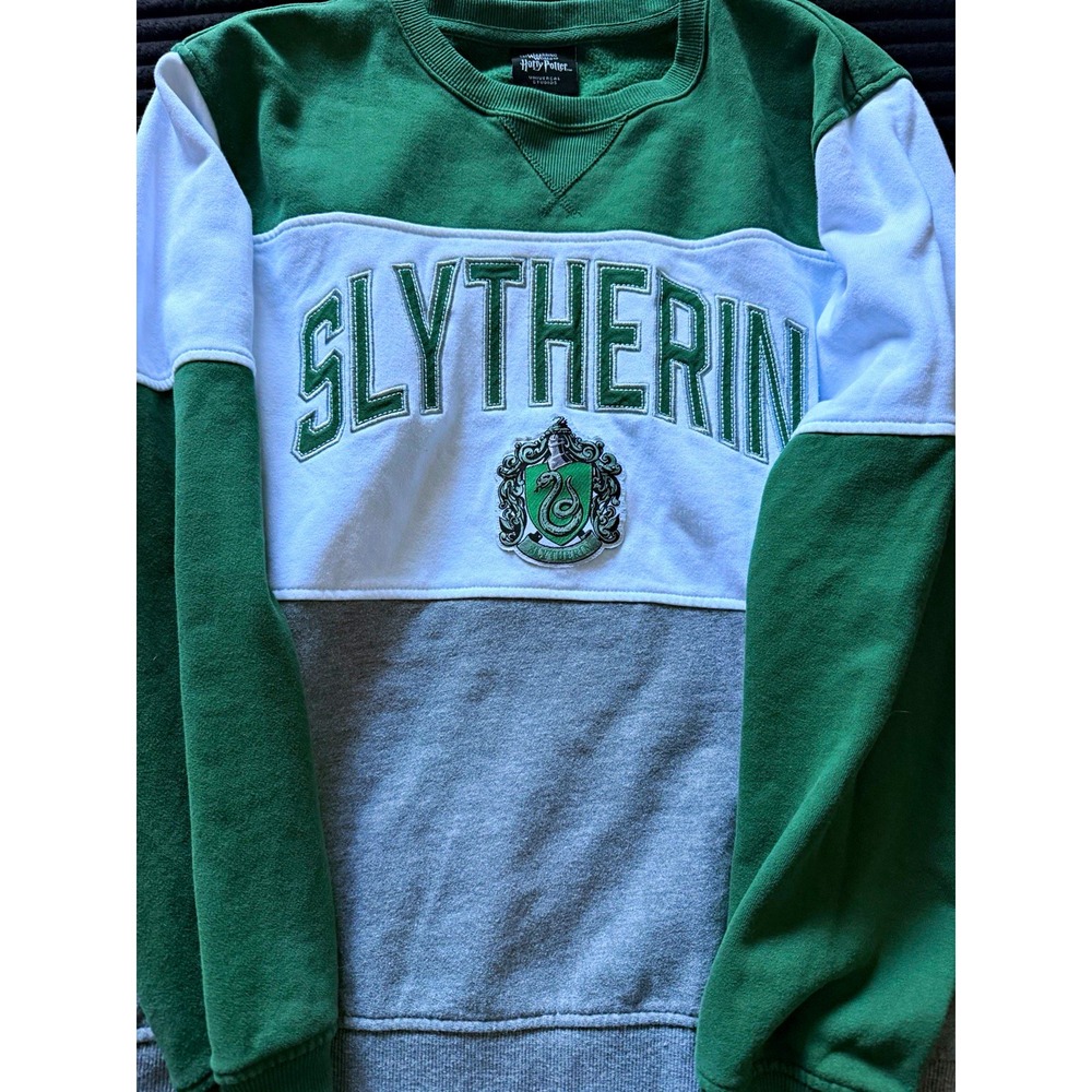 Harry Potter Slytherin Sweatshirt Universal Studios Colorblock Green White Grey